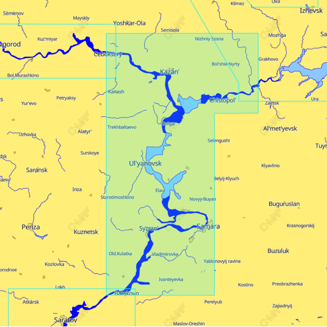 Карта глубин Куйбышевского водохранилища и река Волга C-MAP RS-Y222